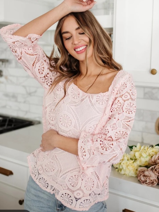 The Nines Tops - The Nines Blush Pink Lace Crochet Square Neck Top Size Small